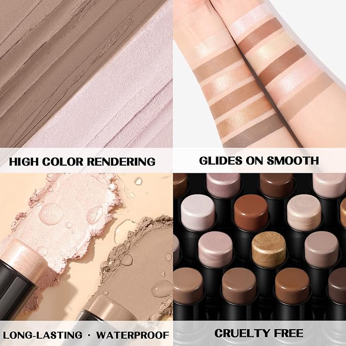 FOCALLURE 2 Pcs Mineral Cream Contour Stick,Moisturize Highlighter Illuminator Makeup,Fair