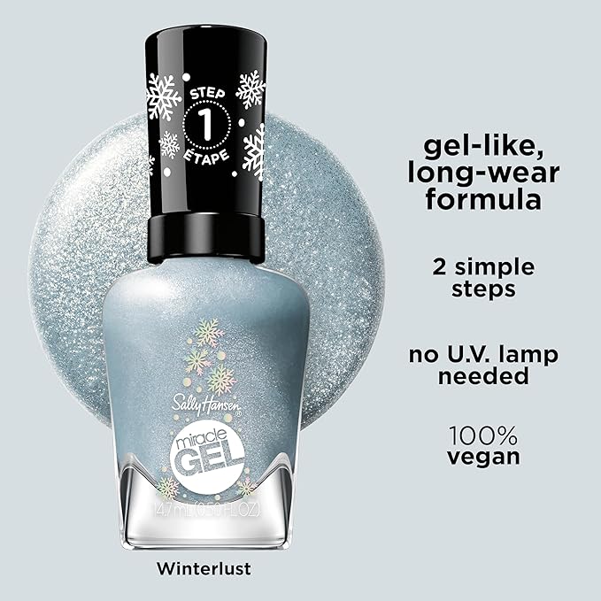 Sally Hansen Miracle Gel, Winterlust, Long Lasting, Gel-Like Formula, No UV Lamp Needed, Opaque, Shimmery Blue Nail Polish
