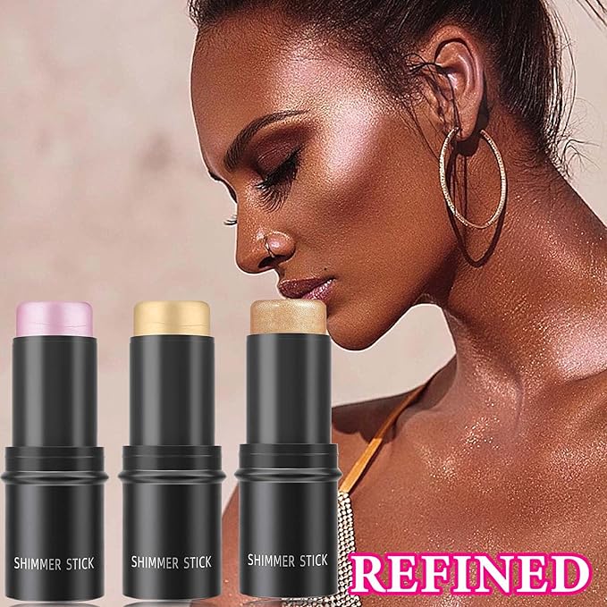 3 Pcs Highlight Cream Contour Sticks Set,Shimmer Stick Women(01#,02#,03#)