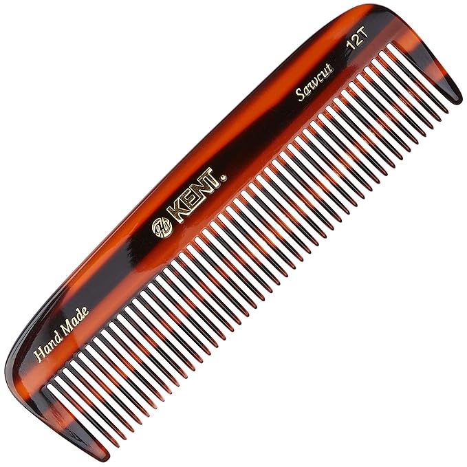 Kent 12T Wide Tooth Detangling Comb - 5.5" Handmade Pocket Comb for Thick, Curly, and Wavy Hair, Large Tooth Grooming Comb for Hair, Beard, and Mustache - Saw-Cut and Hand Polished