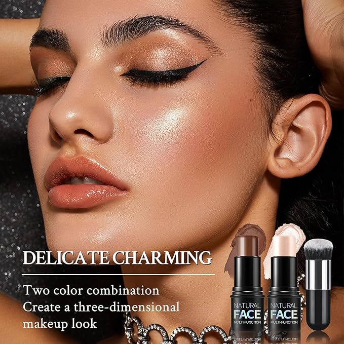 2 Pcs Cream Contour Highlighter Stick for Face Makeup (2+6)