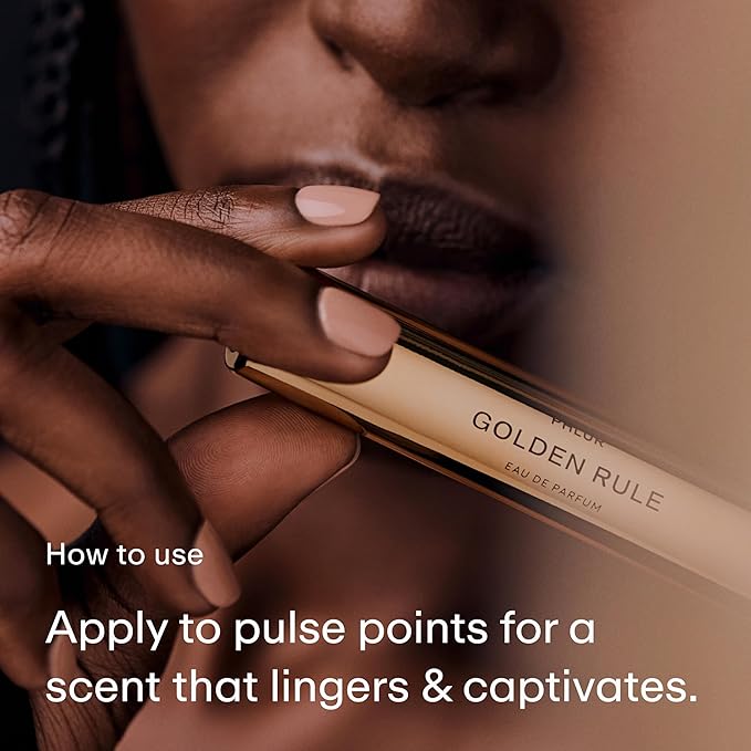 PHLUR Golden Rule Eau de Parfum - Travel Size Perfume for Women & Men Fragrance - Fruity Floral Perfume with Mandarin, Pink Pepper, Pear, Jasmine, Coconut Milk, Sandalwood & Vanilla Cream (9.5mL)