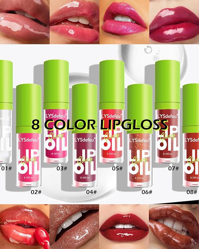 Hydrating Lip Glow Oil Kit-4 Colors Lip Oil Lip Glaze,Tinted Lipgloss Clear Pink Red Glow Reviver Tint Lip Oil Lip Stain, Non-sticky Lipstain Lip Gloss,Mother's Day Makeup Gift Kit for Women-Set C