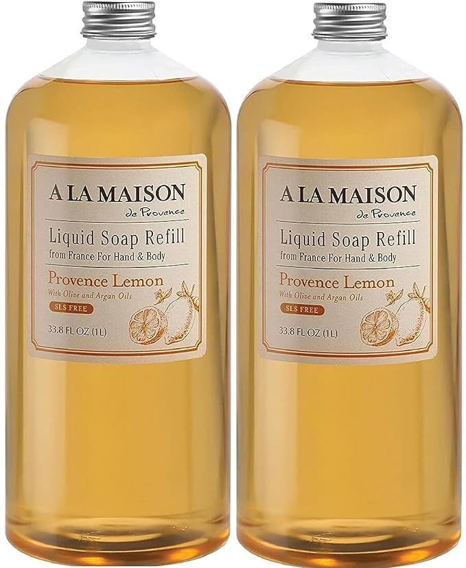 A LA MAISON French Liquid Hand Soap Refill, Provence Lemon - Natural Hand Wash Made with Essential Oils - Biodegradable, Plant-Based, Vegan, Cruelty-Free, Alcohol & Paraben Free (33.8 oz, 2 Pack)