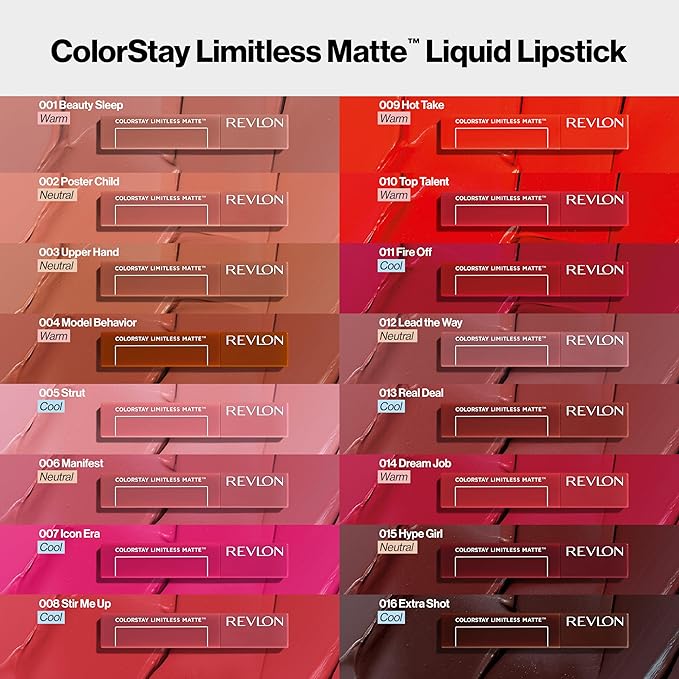 Revlon ColorStay Limitless Matte Liquid Lipstick, Vegan Formula, No-Budge, Longwear Lip Color, Long Lasting, Lightweight/Comfortable, Waterproof, 016 Extra Shot, 0.17 fl oz