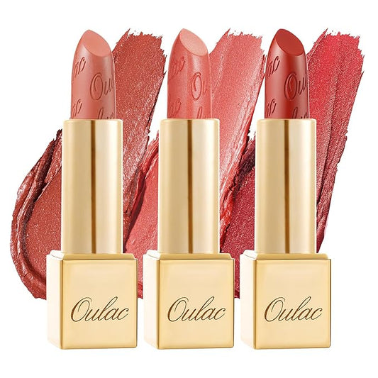 Oulac Metallic Orange Lipstick Set for Women High Payoff Lipcolor with Moisturizing Formula, Vegan Beauty, Full-Coverage Lip Color 4.3g X 3PCS, 02+05+06