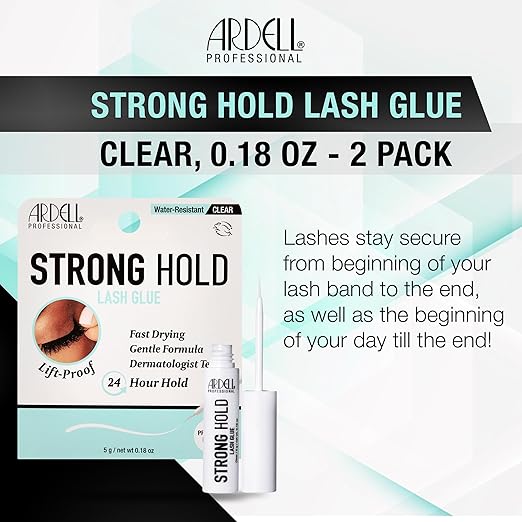 Ardell Strong Hold Lash Glue, Clear - Professional Waterproof Lash Adhesive for Strip Lashes with Precision Brush, Fast-Drying 24-Hour Lift-Proof Formula, 2-Pack