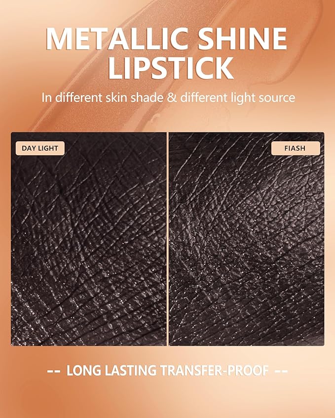 MAKI YIKA Metallic Lipstick for Women Black Lipsticks Long Lasting Glitter Lipstick No Smudge No Transfer Full-Coverage Liquid Lip Gloss (BR14 Midnight)