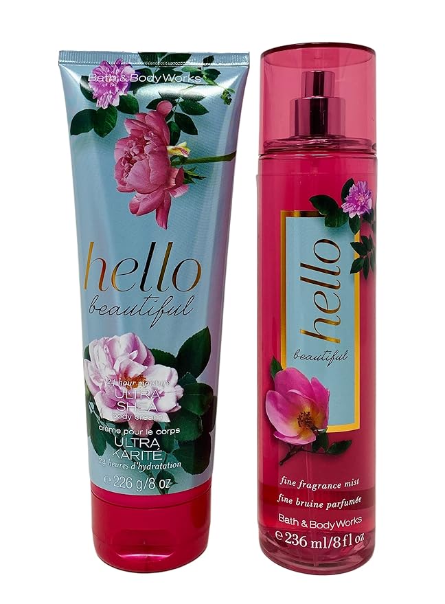 Bath & Body Works Bath and Body Works - Hello Beautiful - Gift Set - Fine Fragrance Mist & Body Cream - 2020 Full Size