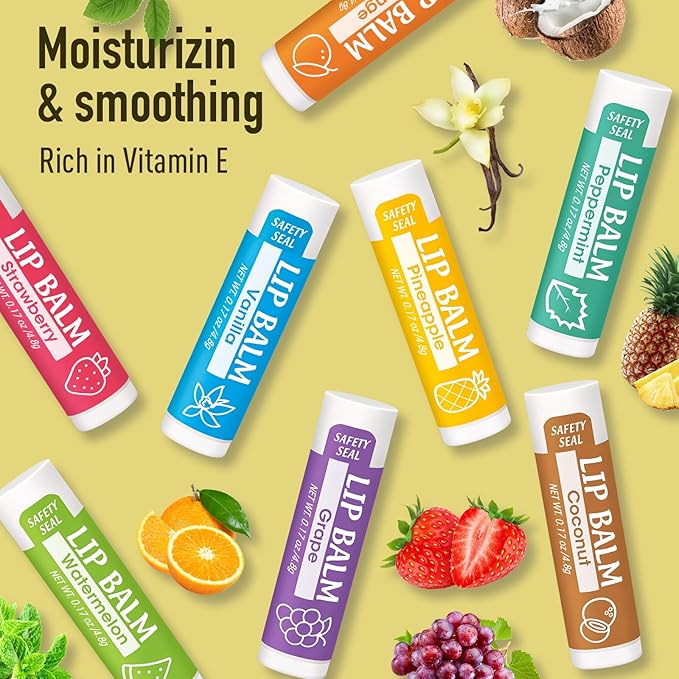 64 Pack Lip Balm, Natural Lip Flavors