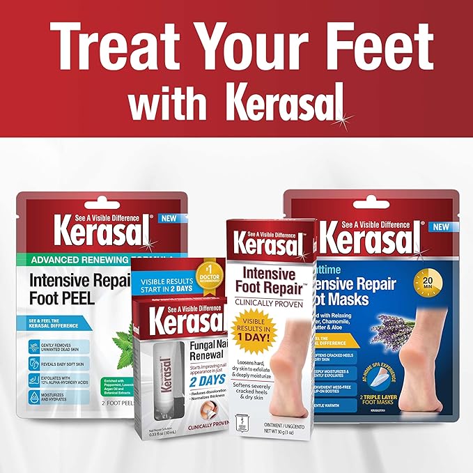 Kerasal Intensive Foot Repair, Skin Healing Ointment for Cracked Heels and Dry Feet, 1 Oz and Kerasal Intensive Repair Foot Peel for Dry Feet, 2 Pairs