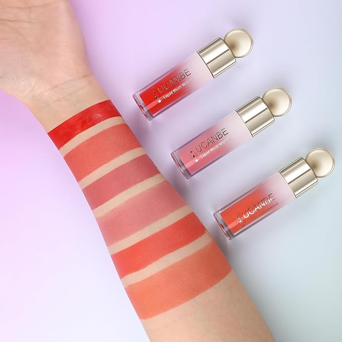 UCANBE 3 PCS Liquid Blush Makeup Kit, Soft Cream Face Blush for Cheeks, Dewy Cheek Tint, Easy to Blend & Light Weight Face Blushes for Women Girls(02)