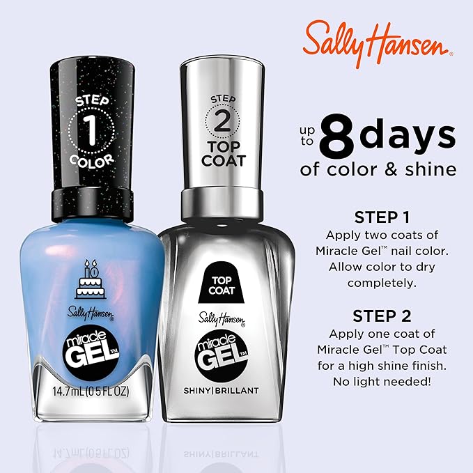 Sally Hansen Miracle Gel, One Gel of a Party - Sherbert Day, Long Lasting, No Lamp Needed, Blue Nail Polish
