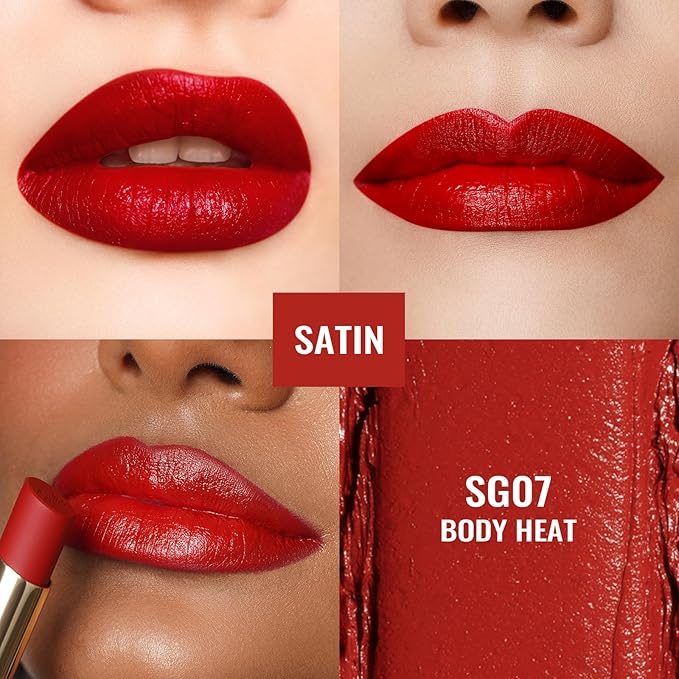 Oulac Red Lipsticks for Women, Deep Red Matte Lipstick, Full Coverage Lip Color, Satin Matte Finish, Cream Texture, Hydrating, Infused with Hyaluronic Acid, Vegan & Clean Beauty 4g SG07 Body Heat