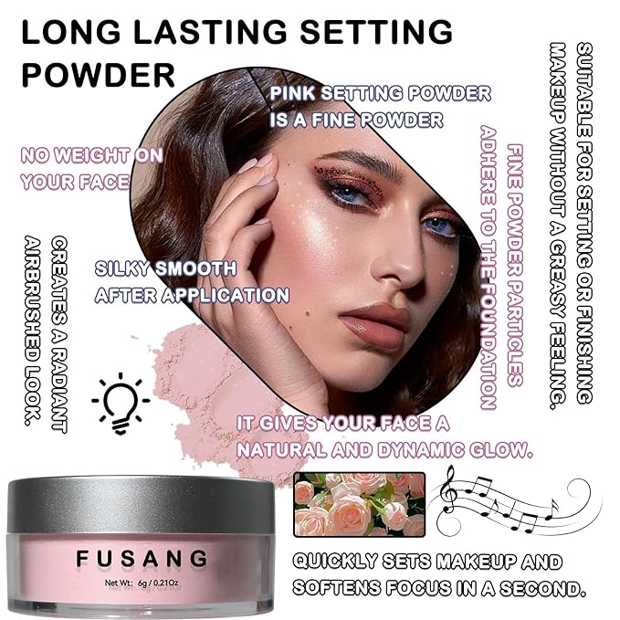 Pink Setting Powder,Oil Control Makeup Powder Shimmer Loose
