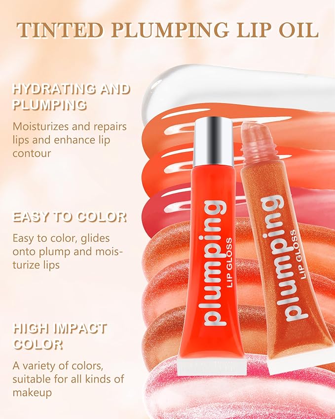 Hydrating Lip Glow Oil-3Pcs Tinted Plumping Lip Oil Lip Plumper, Moisturizing Smooth Lipgloss for Lip Care, Glossy Finish Clear Tint Shiny and Vegan Juicy Lip Gloss,Nourishing Non-Sticky Formula-Set C