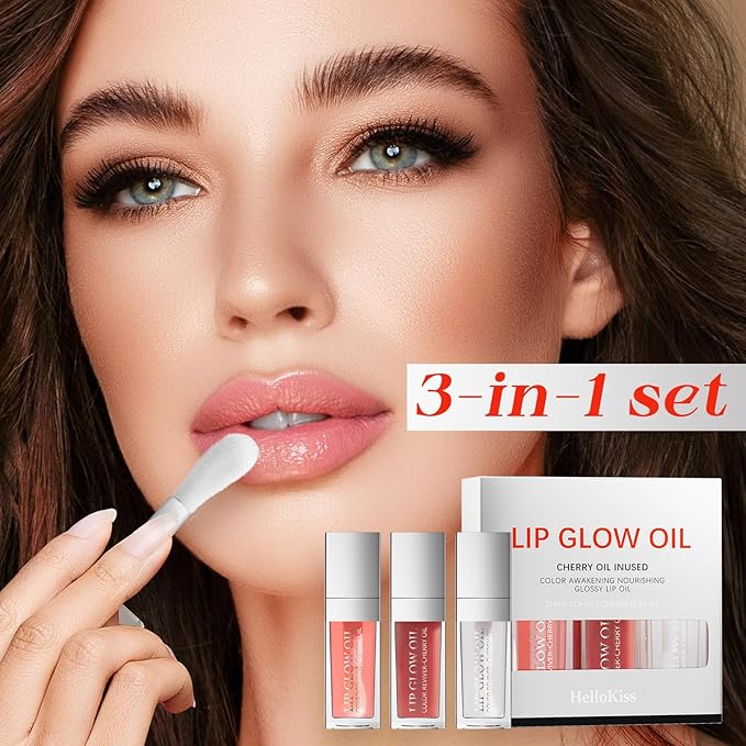 3 Colors Tinted Plumping Lip Oil Gloss Set, Plumping