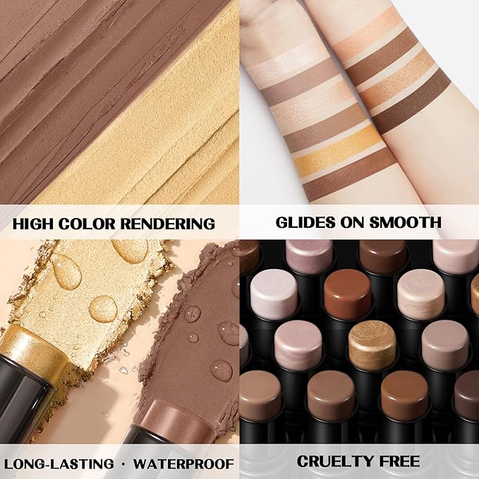 FOCALLURE 2 Pcs Mineral Cream Contour Stick,Moisturize Highlighter Illuminator Makeup,Medium-warm