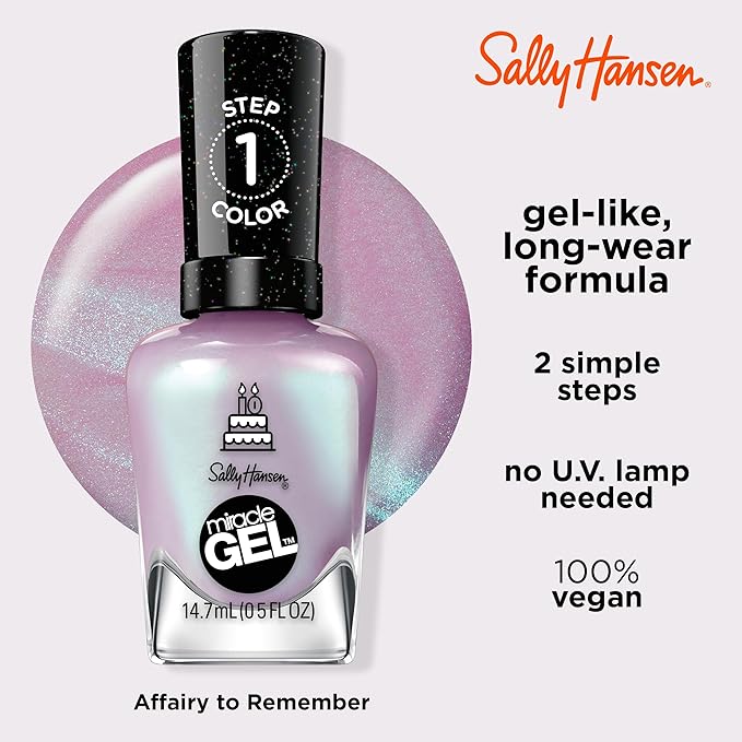 Sally Hansen Miracle Gel, Affairy to Remember, Long Lasting, Gel-Like Formula, No UV Lamp Needed, Semi Opaque, Shimmery Blue Nail Polish