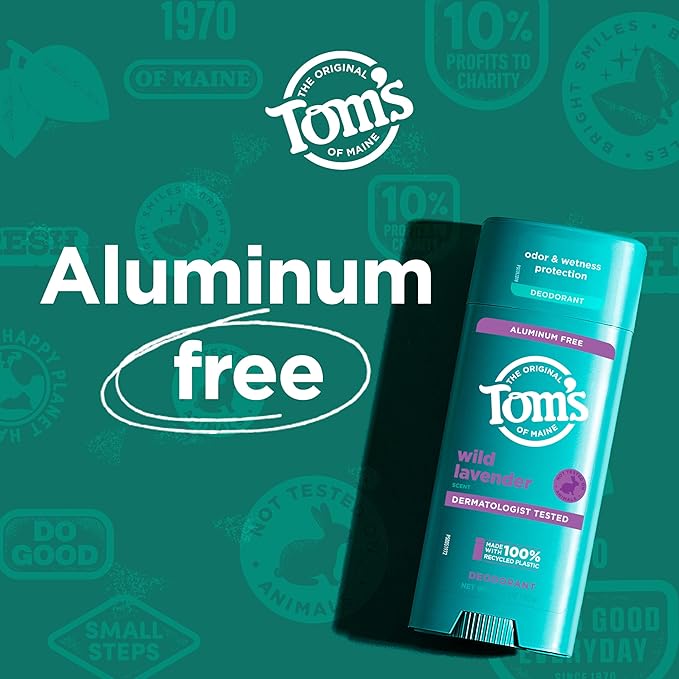 Tom's of Maine Wild Lavender Aluminum Free Natural Deodorant For Women & Men | Goes on Clear | Odor & Wetness Protection | Naturally Derived and Moisture-Locking Ingredients | 3.25 oz (2 Pack)