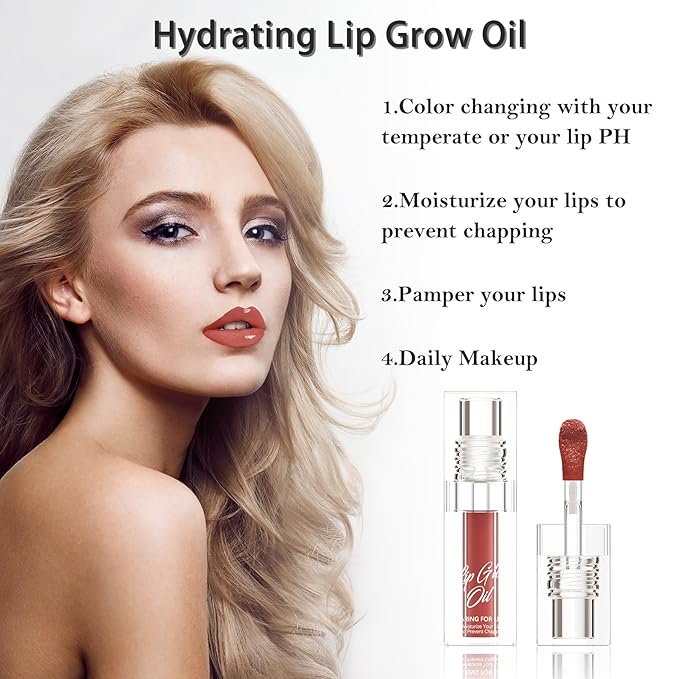Hydrating Lip Glow Oil - Transparent Clear Plumping Gloss for Women & Girls, Color-Changing Tinted Balm, Tinta para Labios, Moisturizing Lip Care for Daily Use (Crystal, 1 pcs)