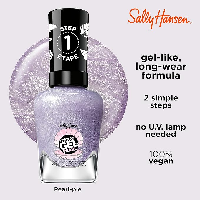 Sally Hansen Miracle Gel™, Pearls Pearl-ple, Long Lasting, Gel-Like Formula, No UV Lamp Needed, Purple Nail Polish