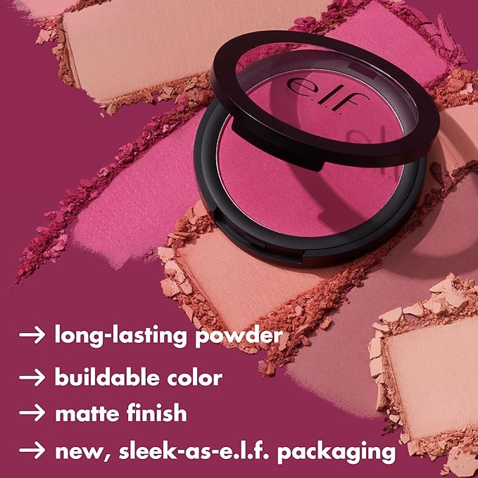e.l.f. Primer-Infused Matte Blush, Long-Lasting, Lightweight & Buildable Powder Blush, Delivers A Matte Finish, Vegan & Cruelty-Free, Always Tempting