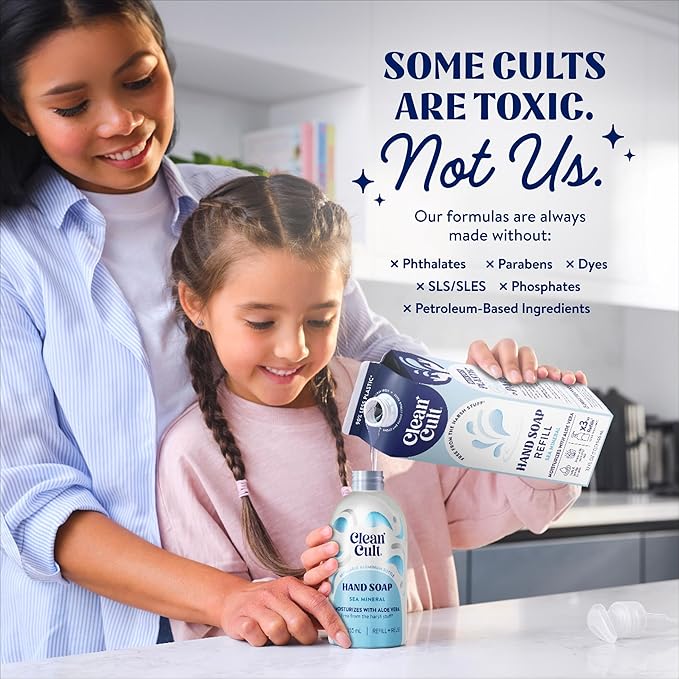 Cleancult - Liquid Hand Soap Refills - Sea Minerals - Gentle On Sensitive Skin - Made with Aloe Vera & Essential Oils - Eco Friendly - Paper-Based Packaging - 32 oz/2 Pack