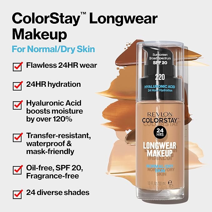 Revlon Liquid Foundation, ColorStay Face Makeup for Normal Medium Beige, 1.0 Oz