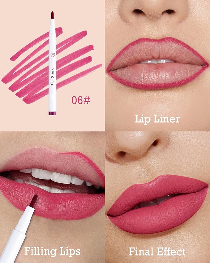 Lip Stain Marker Pen, Berry Pink Lip Liner Longlasting