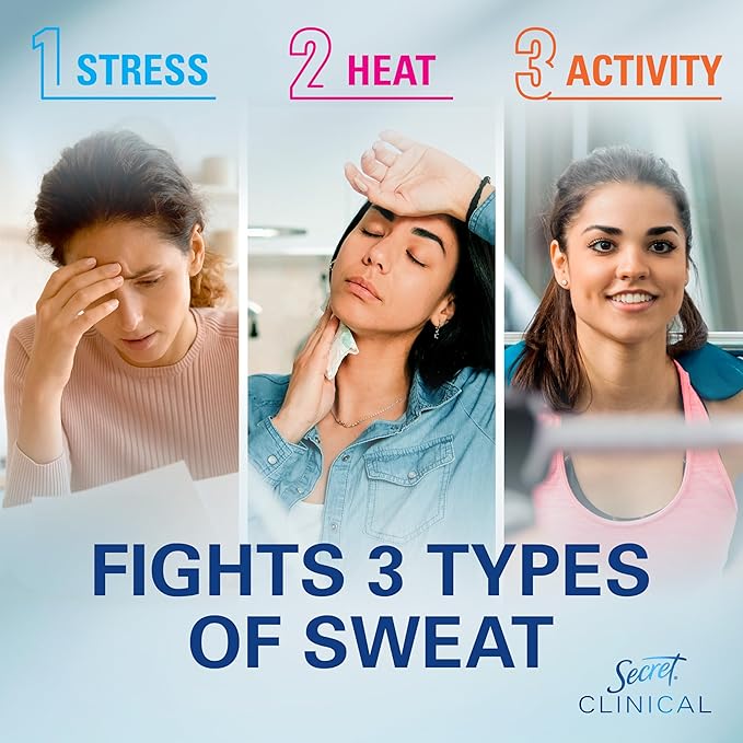 Secret Clinical Strength Antiperspirant Deodorant for Women, Stress Response, 3X Stress Protection, 72hr Sweat & Odor Protection, PH Balancing Minerals, Invisible Solid, 2.6 oz