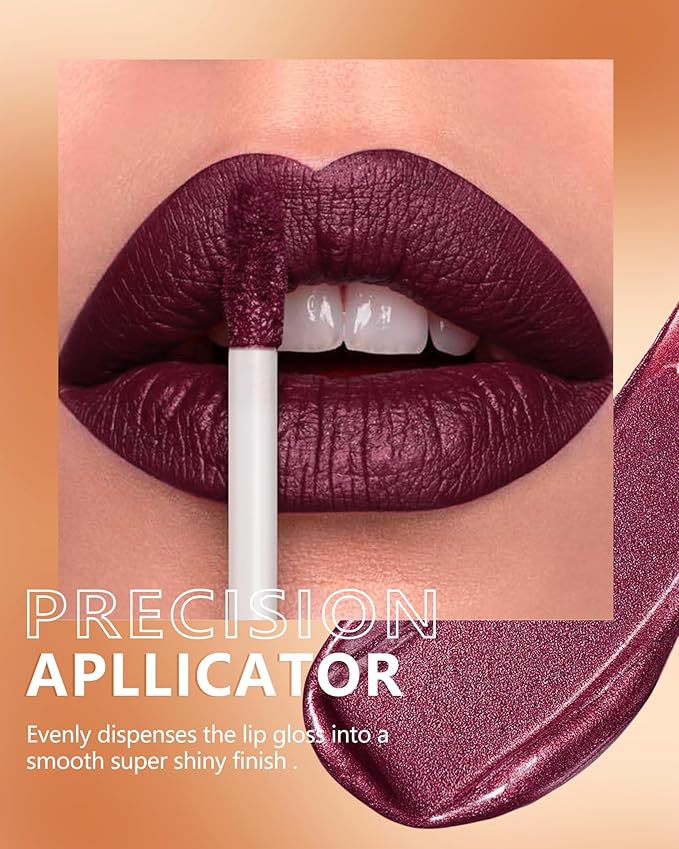 MAKI YIKA Dark Purple Lipstick for Women Metallic Lipsticks Glitter Long Lasting Lipstick No Smudge No Transfer Liquid Lip Gloss (BR16 Last Kiss)