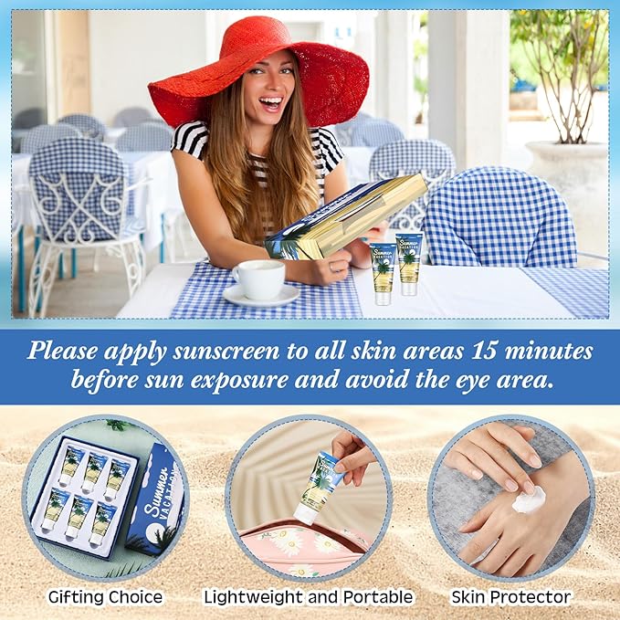 6 Pcs Halloween Gifts Travel Size Sunscreen Spf 30 Mini Sunscreen Lotion 1oz Travel Water Resistant Sunscreen Lotion for Halloween Party Favors(Summer Vacation)