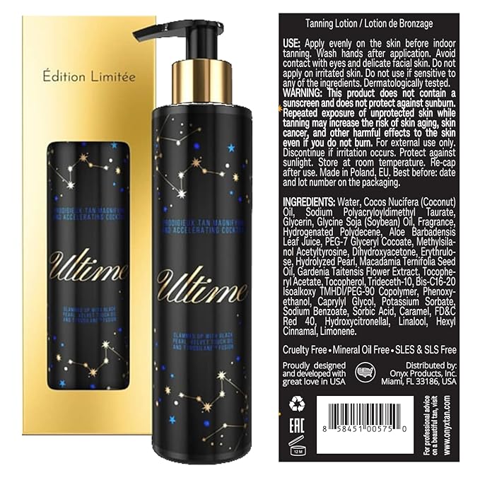 Onyx Ultime Luxury Triple Dark Tanning Lotion - Indoor Tanning Bed Lotion with Bronzer and Accelerator - Tan Enhancer for Dark Tan - Premium Moisturizing Body Tanning Lotion - Ultra-Light & Non Sticky
