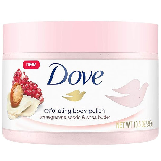 Dove Exfoliating Body Polish Scrub For Silky, Soft Skin Pomegranate & Shea Butter Body Scrub Exfoliates and Provides Lasting Nourishment 10.5 oz