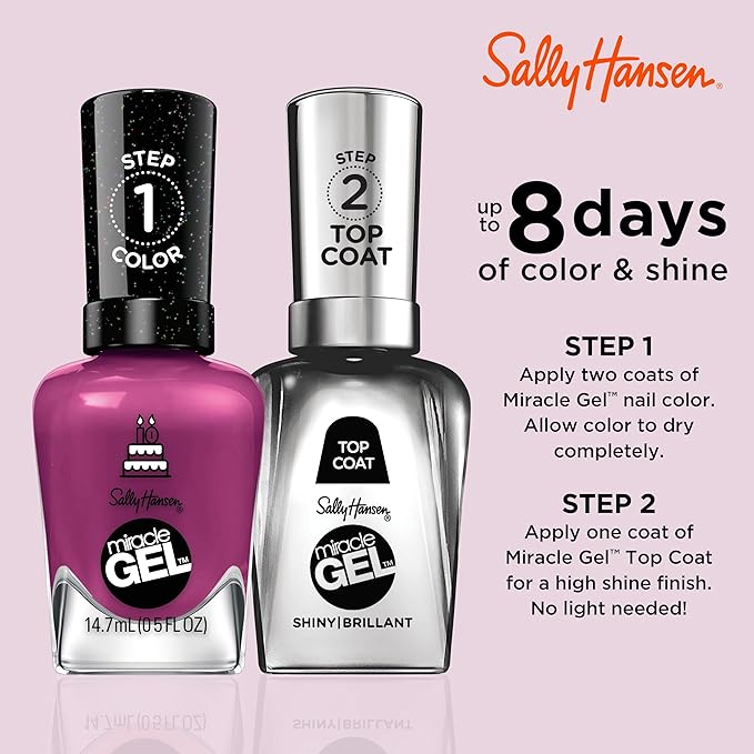 Sally Hansen Miracle Gel™, One Gel of a Party Brewberry, Long Lasting, Gel-Like Formula, No UV Lamp Needed, Purple Nail Polish