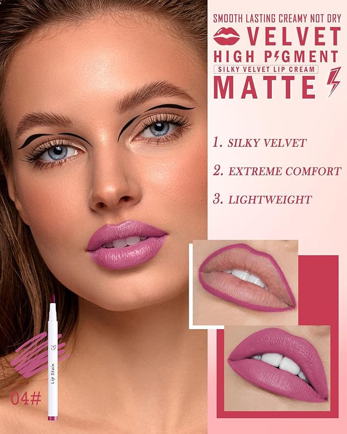 Lip Stain Marker Pen, Rose Pink Lip Liner Longlasting