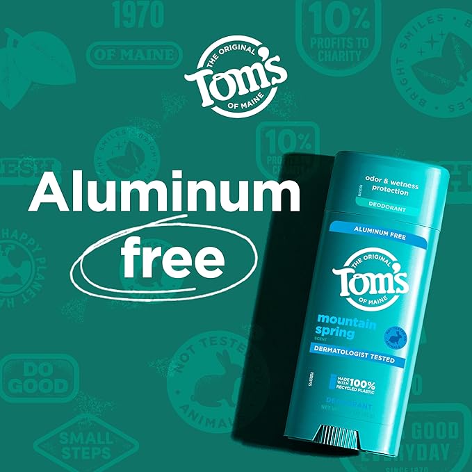 Tom’s of Maine Mountain Spring Natural Deodorant for Men and Women, Aluminum Free, 3.25 oz, 2-Pack