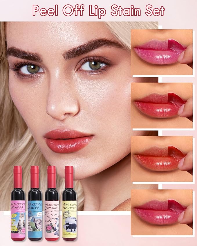 Peel Off Lip Liner Stain Set-4Pcs Matte Lip Stain,Long