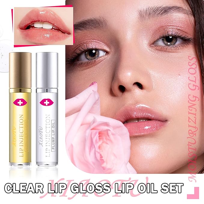 2PCS Plumping Lip Oil Set,Hydrating Lip