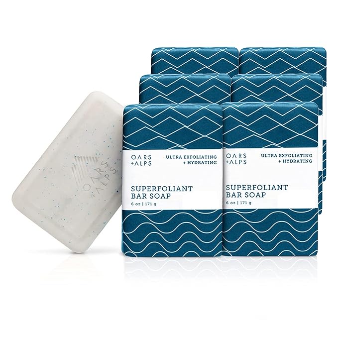 Oars + Alps Superfoliant Exfoliating Men's Bar Soap, Dermatologist Tested and Made with Clean Ingredients, Travel Size, 6 Pack, 6 Oz Each