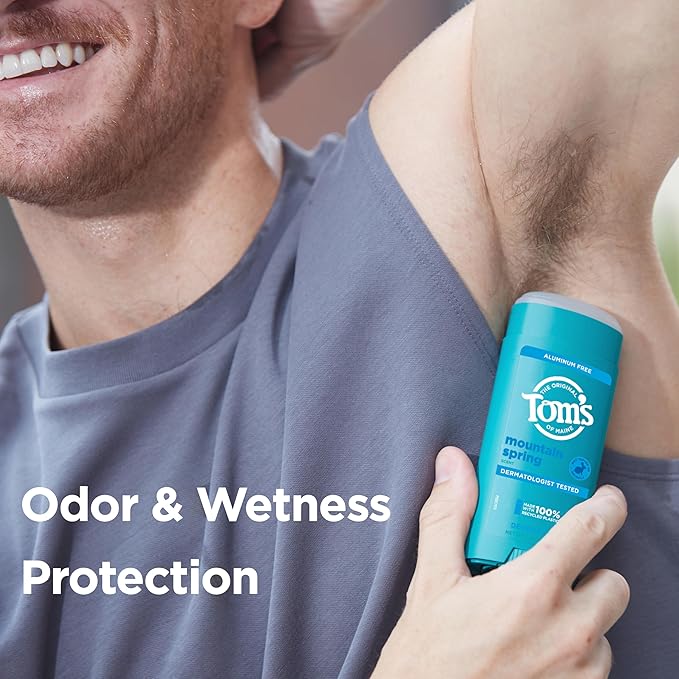 Tom’s of Maine Mountain Spring Natural Deodorant for Men and Women, Aluminum Free, 3.25 oz, 2-Pack