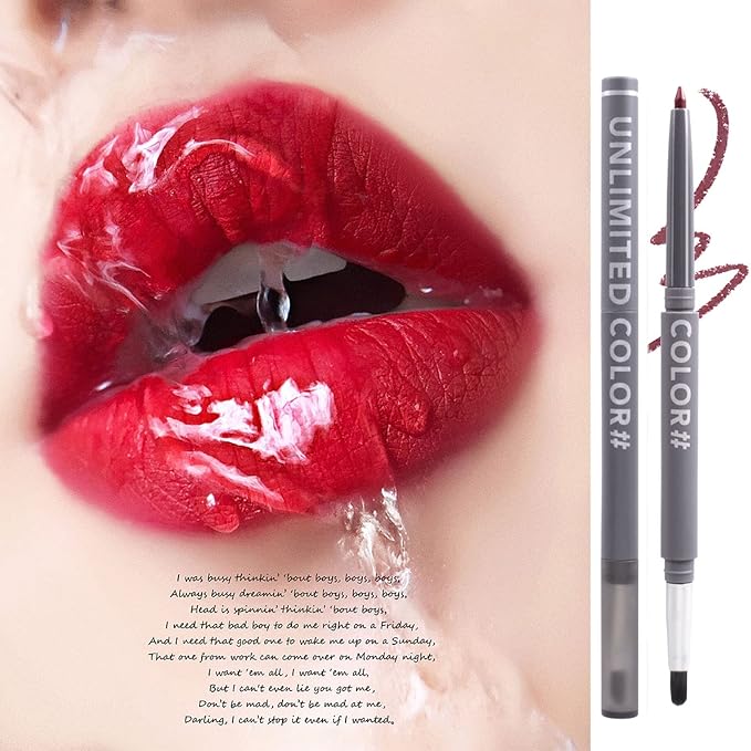 Mousse Lip Liner Pencil, Long Wear Lip Liner Velvet Matte Creamy Long Lasting Lip Liner Pencil, Dual-Ended Full Coverage Lip Liner with Lip Brush, High Pigment & Smudge-proof Lip Pencil Makeup(02#)