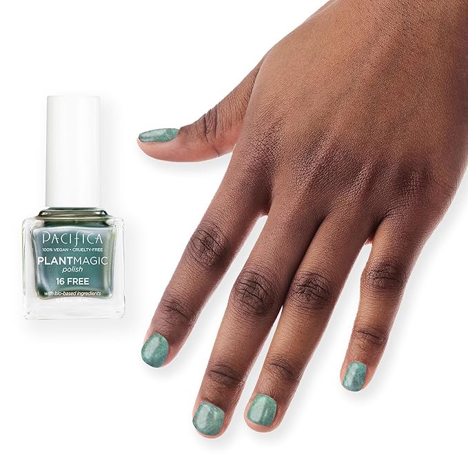 Pacifica Natural Nail Polish – Plant Magic Glitter Green Nail Polish - Plant Based, Non-Toxic & Clinically Tested - Lasting Colors, Glossy, Chip-Resistant, Clean Beauty, Dermatologist Approved Abalone