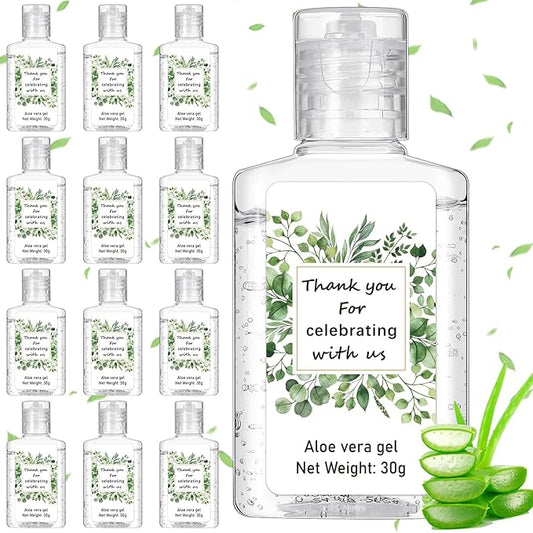 12 Pcs Mini Aloe Vera Gel Bulk for Summer Wedding Party 1oz Soothing Moisture Aloe Gel Bulk Travel Size for Thank You Gifts Summer Beach Wedding Party (Eucalyptus)
