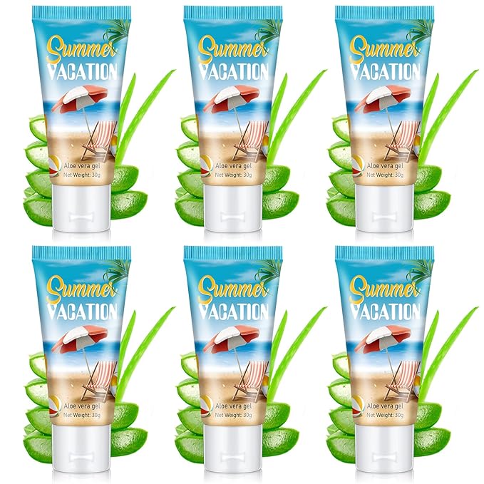 6 Pcs Mini Aloe Vera Gel Travel Size Bulk for Summer Vacation Party 1oz After Sun Aloe Vera Gel Sunburn Relief Hydrating Face Body Moisturizer Cream for Gifts Summer Party Supplies