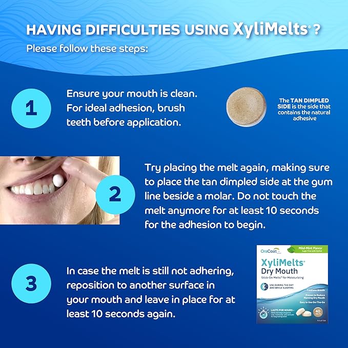 Oracoat XyliMelts for Dry Mouth Night Time or Day - Moisturizing Dry Mouth Adhering Discs, Sugar Free with Xylitol, 40 Count - 6 Pack, Mild Mint Flavor, 8-Hour Relief