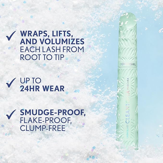 CoverGirl Lash Blast Cleantopia Mascara - Extreme Black Frost, Vegan, Volumizing, Sensitive Eyes, No Smudge, 0.32oz