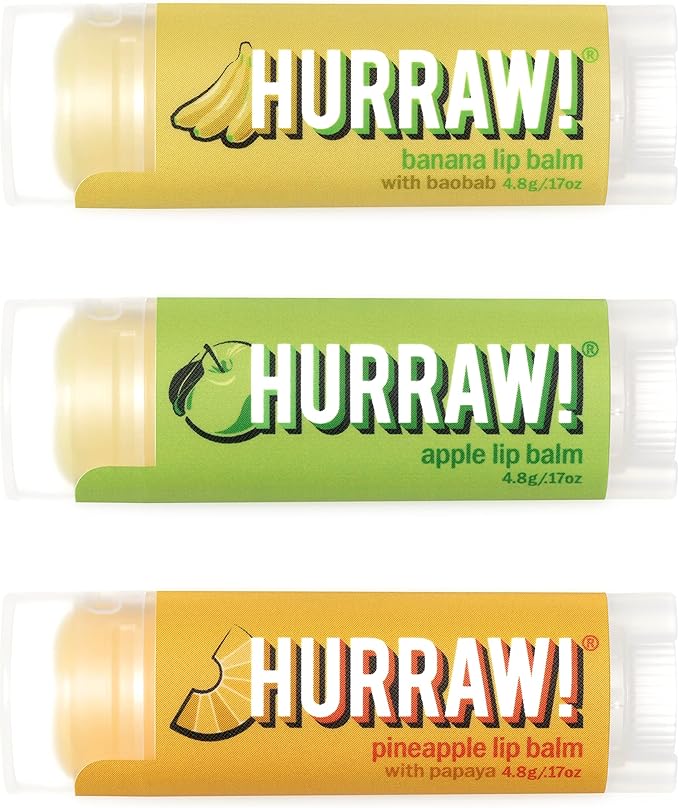 Hurraw! Banana, Apple, Pineapple Lip Balms, Palm