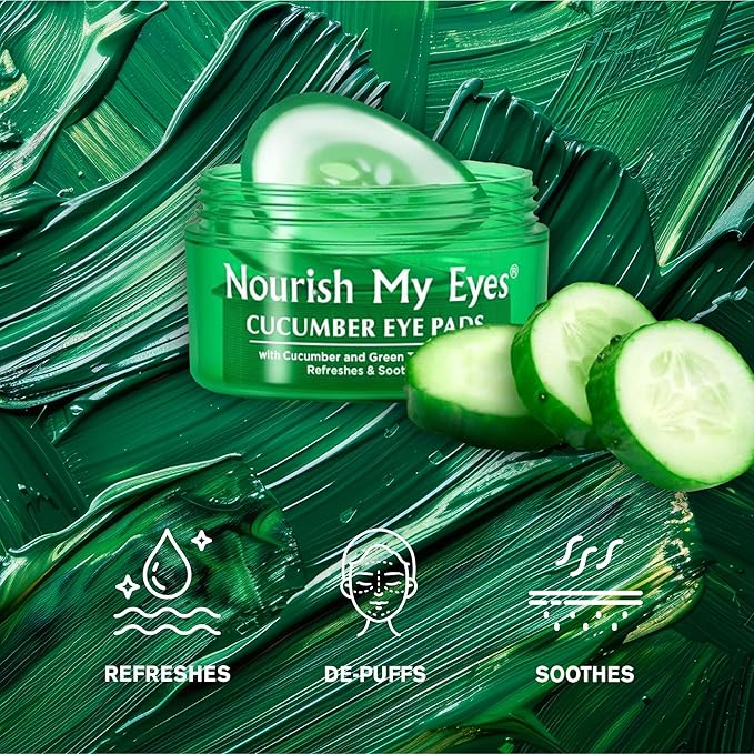 Fran Wilson NOURISH MY EYES Cucumber and Green Tea Pads - 36 Pads each At-Home Spa Treatment to reduce puffiness Revitalize Your Eyes: Easy-to-Use Cucumber Eye Pads for Dark Circles (Pack of 3)